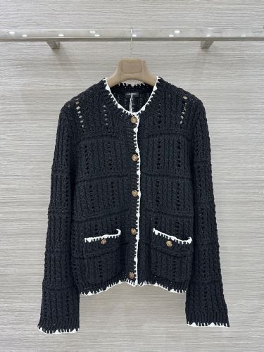 バイカラー 透かし編みニット カーディガン シャネル ニット コピー ブラック