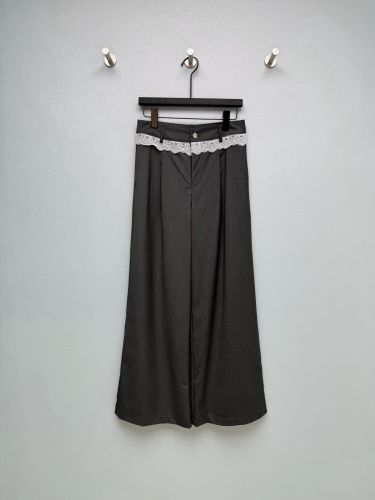 シャネル パンツ コピー レースディテール ワイドトラウザーズ ダークグレー