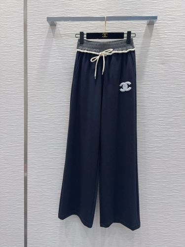バイカラー ワイドレッグ スウェットパンツ シャネル パンツ コピー ネイビー