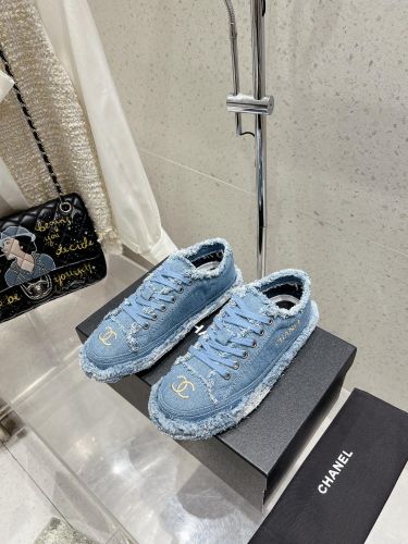 シャネル スニーカー コピー デニム フリンジ ローカットスニーカー ブルー