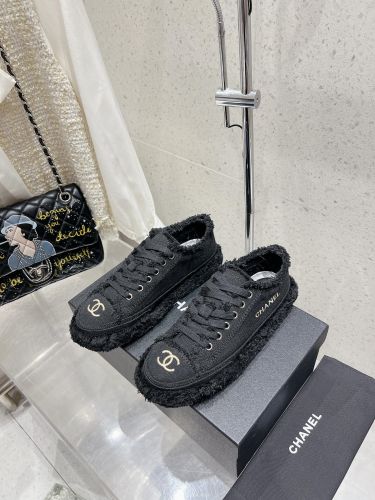 キャンバス フリンジ ローカットスニーカー シャネル スニーカー コピー ブラック