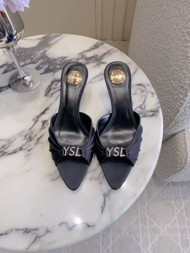 サテン YSL ジェリー ミュール 上品 洗練された イヴ・サンローラン サンダル コピー ブラック