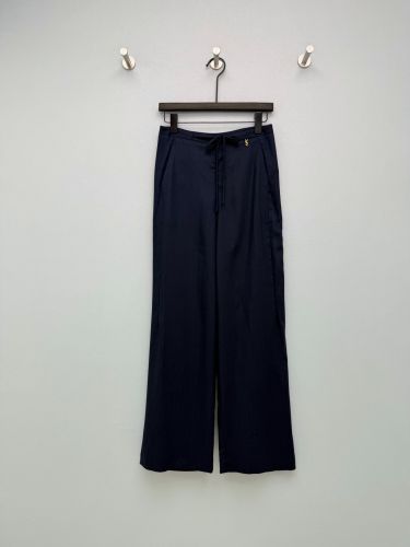 上品 洗練された YSLロゴ リネンパンツ イヴ・サンローラン パンツ コピー ネイビー