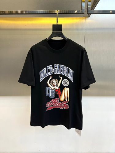 目を惹く プリント 半袖Tシャツ ドルチェ&ガッバーナ Tシャツ 偽物 ブラック