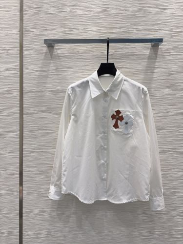 クロスパッチ コットン 長袖シャツ クロムハーツ シャツ 偽物 ホワイト