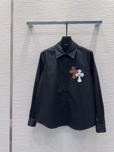 クロスパッチ コットン 長袖シャツ クロムハーツ シャツ 偽物 ブラック