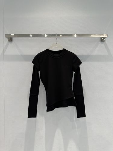 アシンメトリー レイヤード風 長袖Tシャツ アレキサンダーワング Tシャツ コピー ブラック