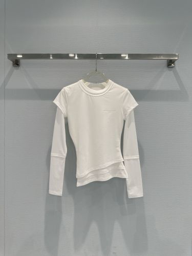 アシンメトリー レイヤード風 長袖Tシャツ アレキサンダーワング Tシャツ コピー ホワイト