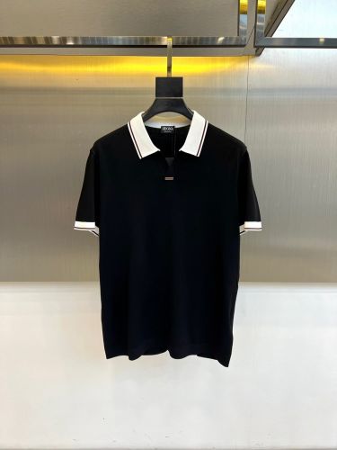 洗練された スキッパーネック ポロシャツ エルメネジルド・ゼニア Tシャツ 偽物 ブラック