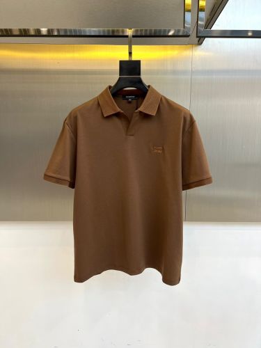カジュアル 上品 ロゴ刺繍 スキッパーポロシャツ エルメネジルド・ゼニア Tシャツ 偽物 ブラウン