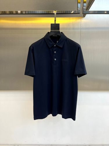エルメネジルド・ゼニア Tシャツ 偽物 シンプル コットン 半袖ポロシャツ ネイビー