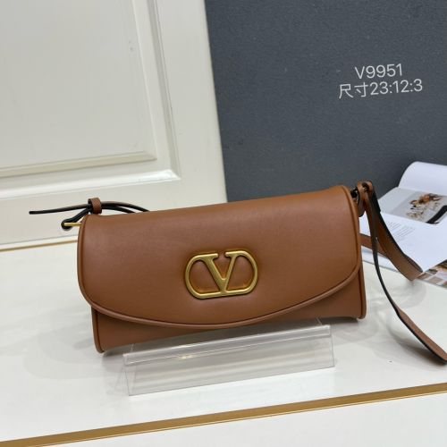 Vロゴ シグネチャー レザー ショルダーバッグ ヴァレンティノ バッグ コピー ブラウン