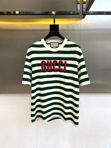 ボーダー柄 ロゴ入り 半袖Tシャツ グッチ Tシャツ 偽物 クルーネック