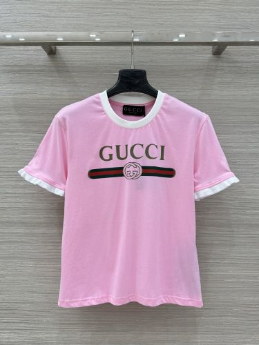 人気 カジュアル ロゴ入り コットン 半袖Tシャツ グッチ Tシャツ コピー ピンク