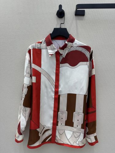 洗練された エレガント プリント シルクシャツ エルメス シャツ コピー