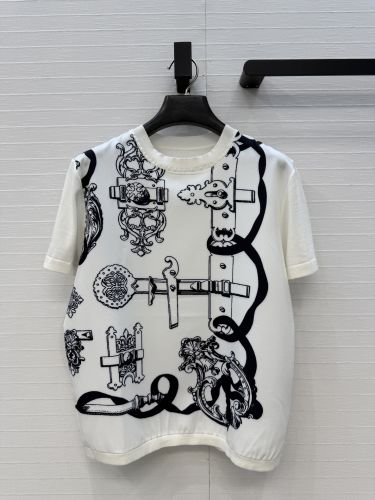 可愛い プリント ショートスリーブニット エルメス Tシャツ コピー ホワイト