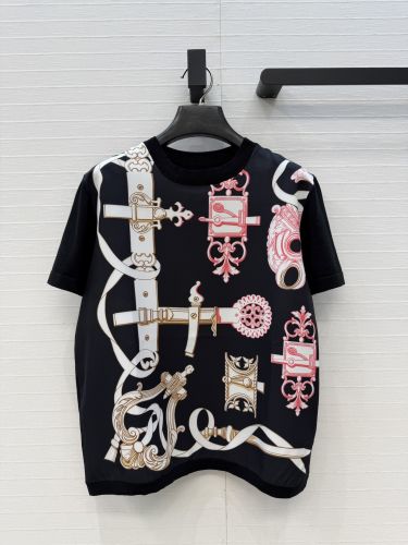 可愛い プリント ショートスリーブニット エルメス Tシャツ コピー ブラック