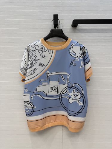 エレガント プリント 切り替え 半袖ニット エルメス Tシャツ コピー 