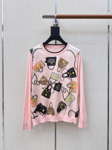 フロントプリント クルーネックニット エルメス セーター コピー ピンク