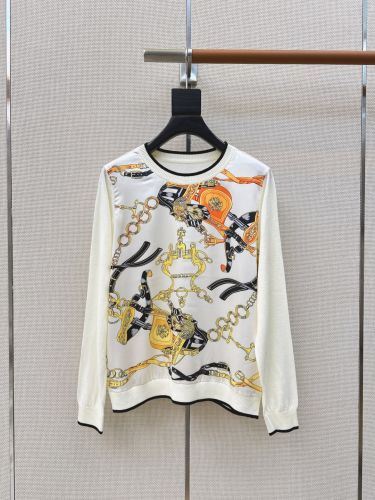 フロントプリント クルーネックニット エルメス セーター コピー ベージュ