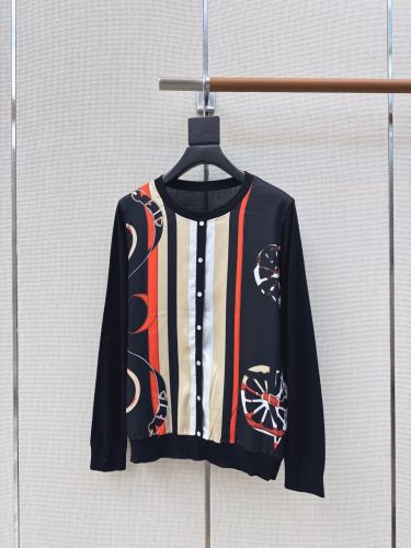 プリント クルーネック カーディガン エルメス ニット コピー ブラック