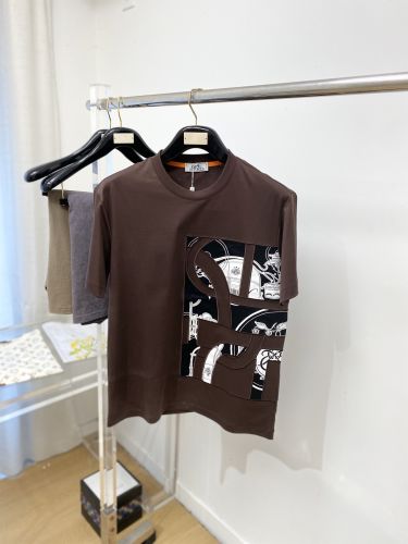 カジュアル お洒落 エルメス Tシャツ コピー 半袖Tシャツ ブラウン