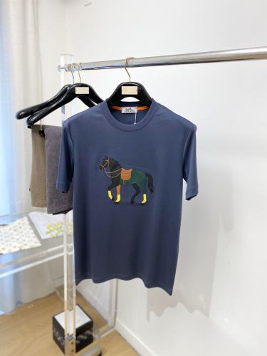 カジュアル ホースモチーフ クルーネック 半袖Tシャツ エルメス Tシャツ 偽物 グレー
