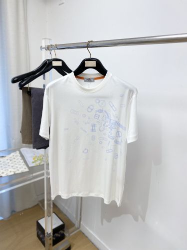 シンプル プリント クルーネック エルメス Tシャツ 偽物 半袖Tシャツ ホワイト