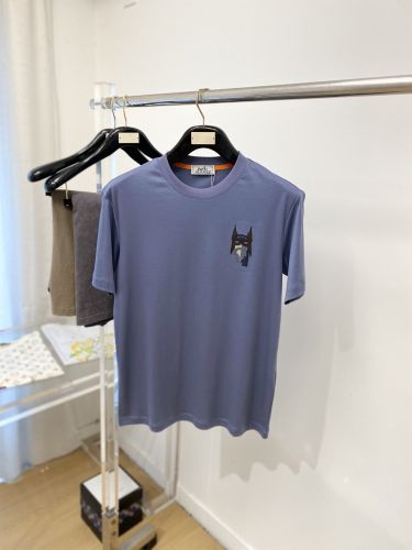カジュアル レザーパッチ 半袖Tシャツ エルメス Tシャツ 偽物 グレー