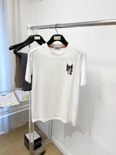 カジュアル レザーパッチ 半袖Tシャツ エルメス Tシャツ 偽物 ホワイト