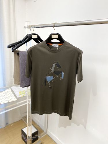 カジュアル ホース レザーパッチ クルーネック エルメス Tシャツ 偽物 グリーン