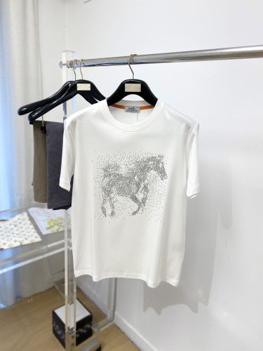 ラインストーン ホースモチーフ 半袖Tシャツ エルメス Tシャツ 偽物 ホワイト