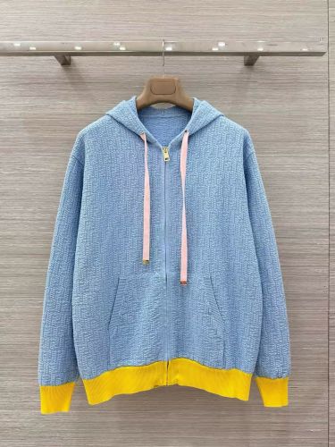 配色 ジップアップ ニット フーディー フェンディ パーカー コピー ブルー