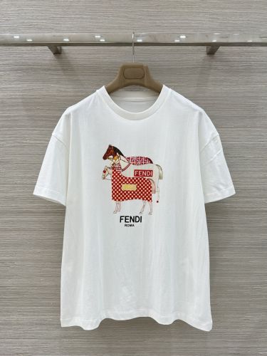 定番 コットン プリント 半袖Tシャツ フェンディ Tシャツ 偽物 ホワイト
