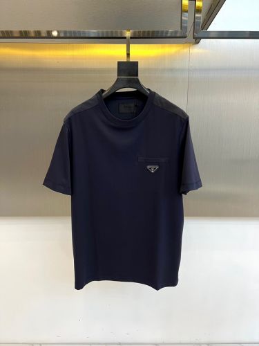 シンプル 上品 クルーネック 半袖Tシャツ プラダ Tシャツ 偽物 ネイビー