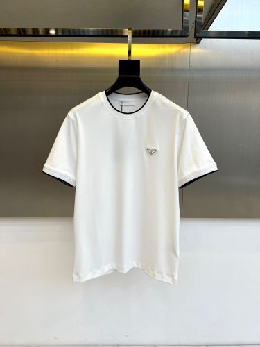 カジュアル パイピング クルーネック 半袖Tシャツ プラダ Tシャツ 偽物 ホワイト