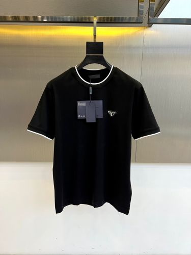 カジュアル パイピング クルーネック 半袖Tシャツ プラダ Tシャツ 偽物 ブラック