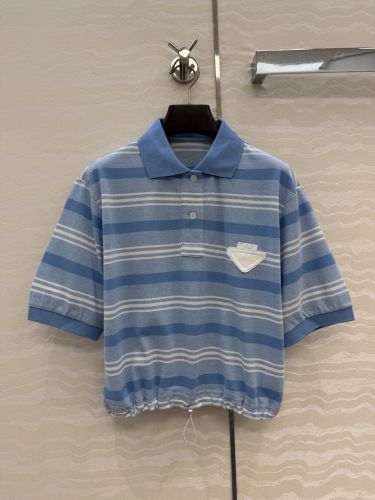 マルチボーダー クロップド ポロシャツ プラダ Tシャツ 偽物 コットン