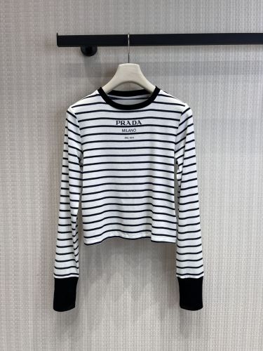 ウール混 ボーダー ロングスリーブ カットソー プラダ ニット 偽物 クルーネック