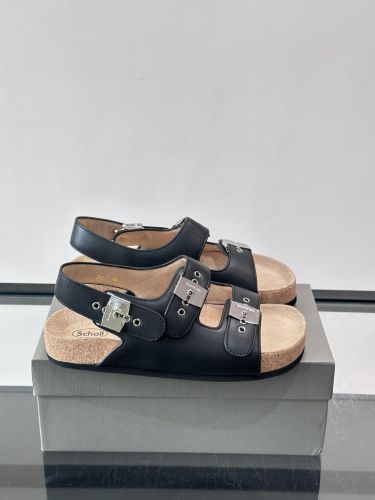 人気 バレンシアガ x Scholl レザー サンダル スーパーコピー ブラック