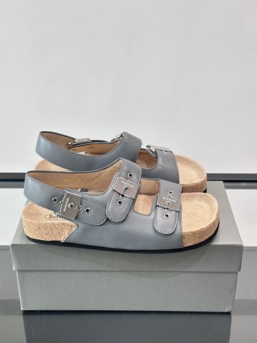 カジュアル 人気 バレンシアガ x Scholl レザー サンダル スーパーコピー グレー