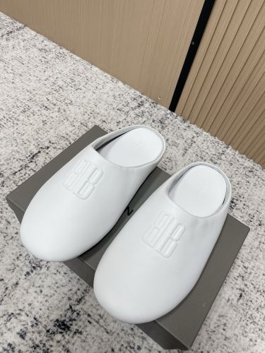 シンプル BBロゴ レザー ミュール バレンシアガ サンダル コピー ホワイト