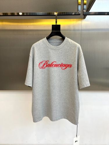バレンシアガ Tシャツ 偽物 スクリプトロゴ クルーネック 半袖Tシャツ グレー