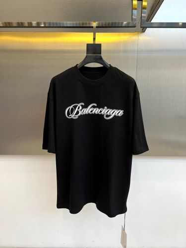 バレンシアガ Tシャツ 偽物 スクリプトロゴ クルーネック 半袖Tシャツ ブラック