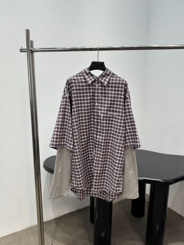 カジュアル レイヤード風 チェックシャツ バレンシアガ シャツ コピー オーバーサイズ