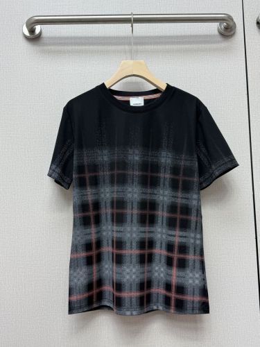 グラデーションチェック クルーネック 半袖Tシャツ バーバリー Tシャツ 偽物 ブラック