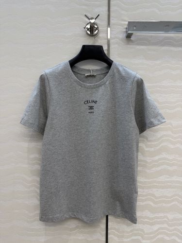 シンプル コットン ロゴ入り 半袖Tシャツ セリーヌ Tシャツ 偽物 グレー