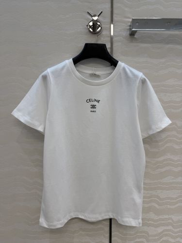 シンプル コットン ロゴ入り 半袖Tシャツ セリーヌ Tシャツ 偽物 ホワイト