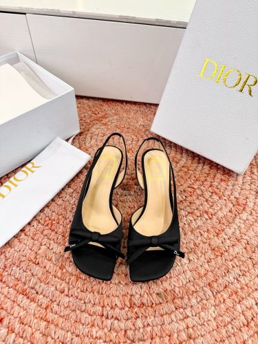エレガント サテン Dior Bow ヒール スリングバックサンダル クリスチャン・ディオール コピー ブラック