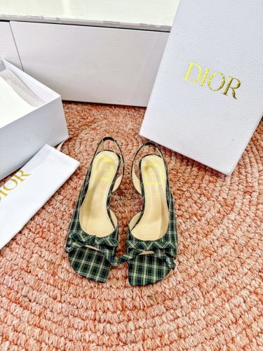 クリスチャン・ディオール コピー チェック柄 Dior Bow ヒール スリングバックサンダル 